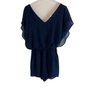 Mahina Flutter Sleeve Navy Blue Romper with Pocket